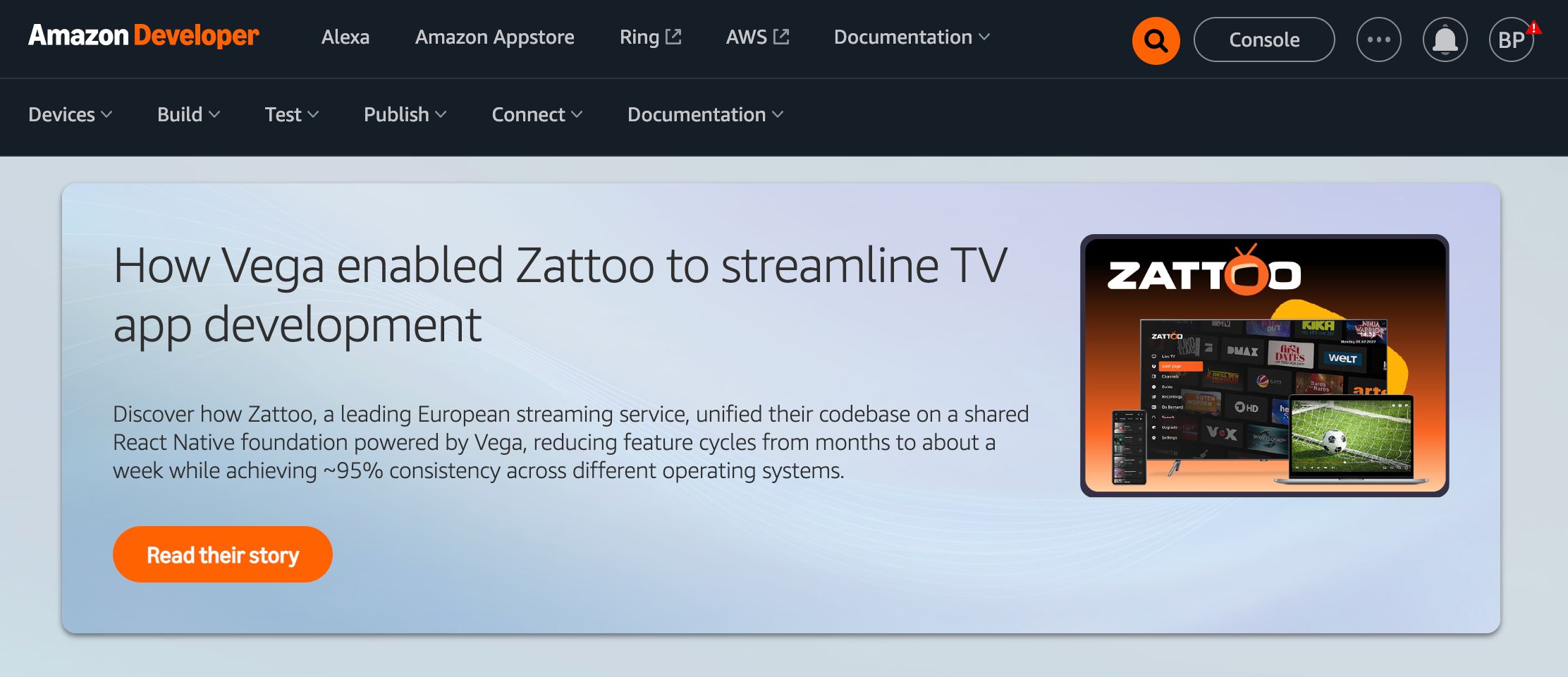 How Vega enabled Zattoo to streamline TV app development — case study card