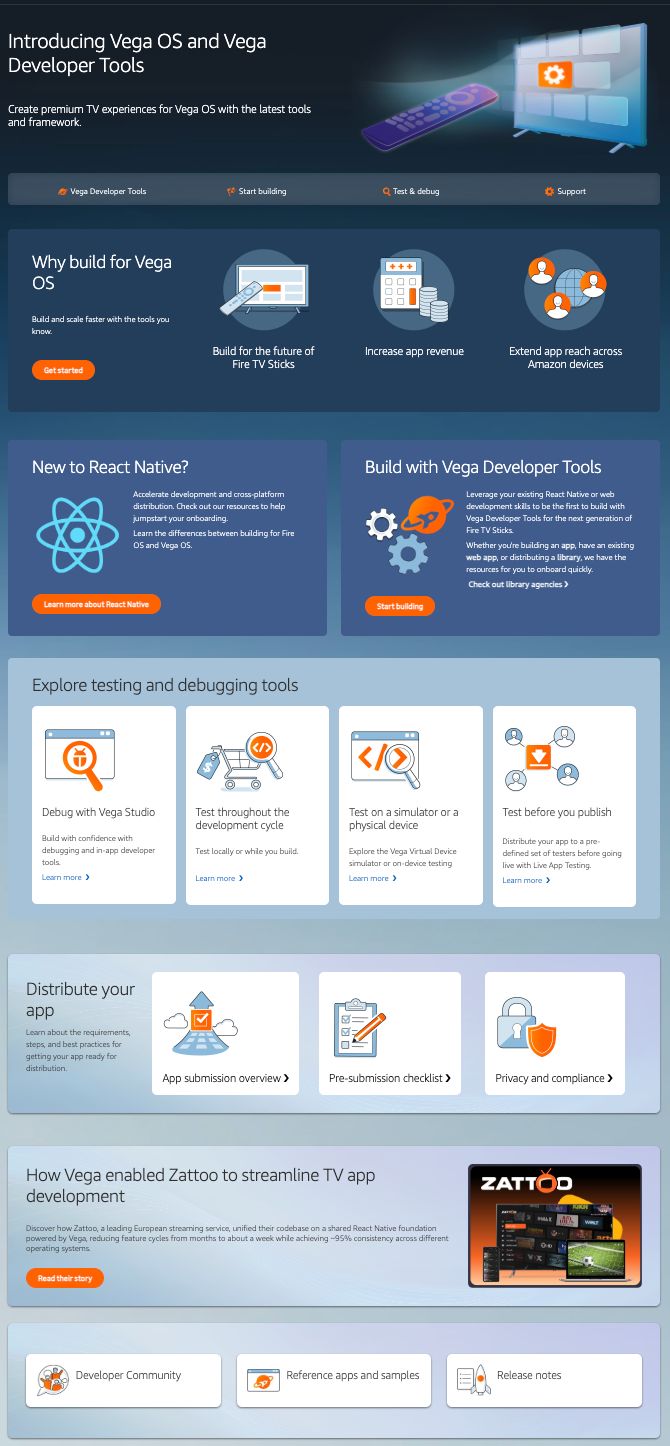 Amazon Vega Developer Portal — full page
